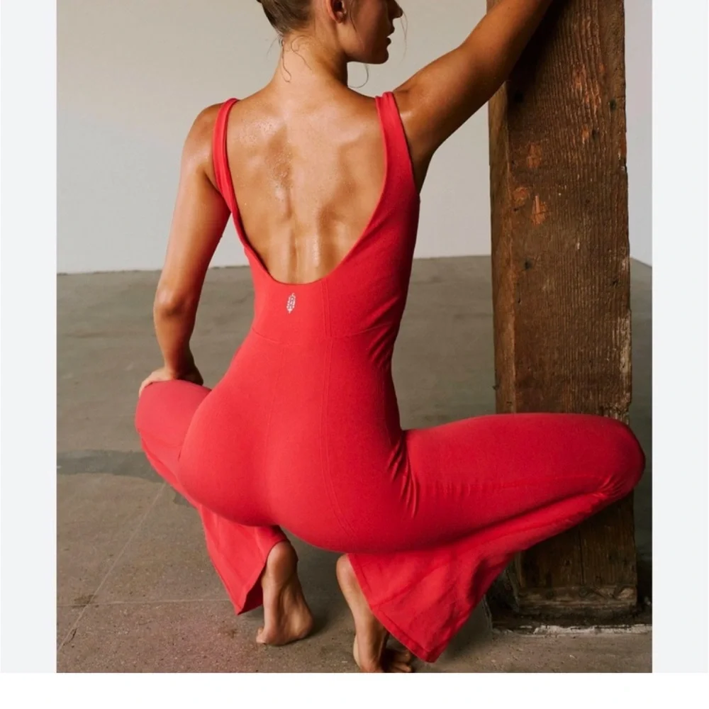 Free People FP Movement Rich Soul Flared Onesie, Red “Bittersweet” - Size XS/S - Picture 2 of 7